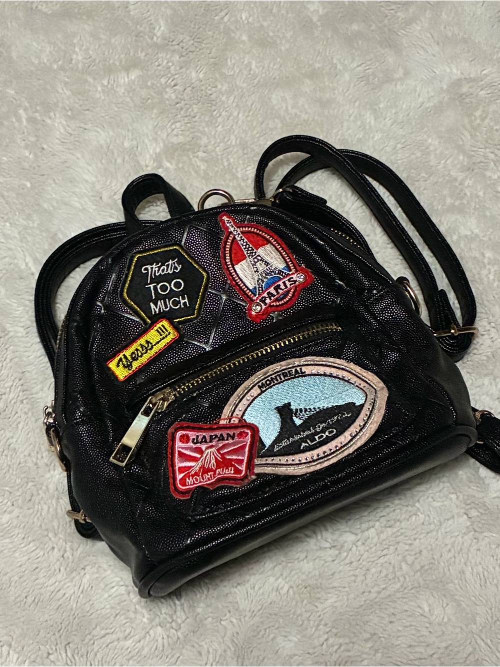 Aldo Black Mini Backpack with Travel Patch Accents